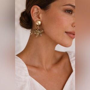 Vintage Handmade Sea Turtle Drop Earrings | Two-Tone
